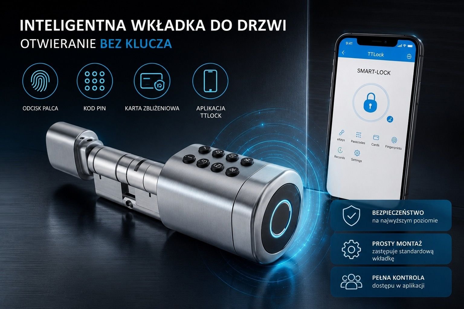 Inteligentna wkładka do drzwi z otwieraniem bez klucza